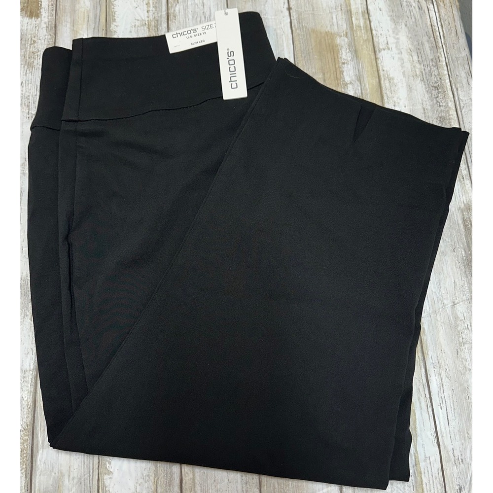 Chicos Size 2 (U.S 12) Wide WB Pull On Capri Crop Fashion Pants Black Slim Leg